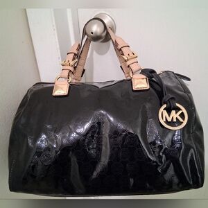 Michael Kors Black Grayson Medium Logo Embossed Patent Leather Handbag